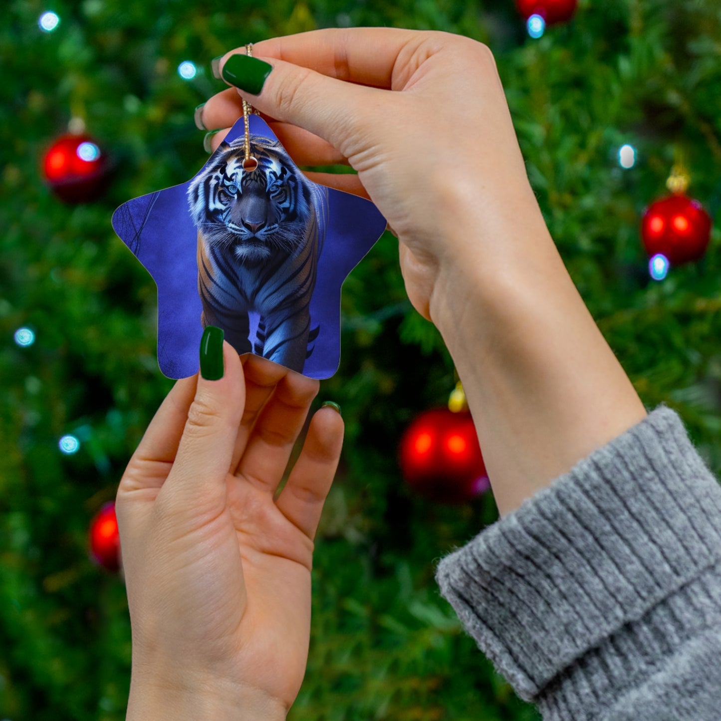 Blue Tiger by BIGFOOT HABITAT Ceramic Ornament, 4 Shapes